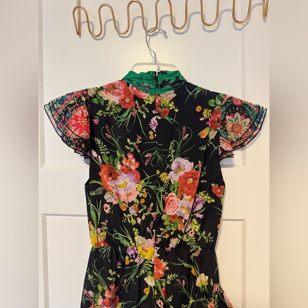Alice & Olivia Lessie Tie Neck blooming bouquet floral mini dress - Picture 9 of 11